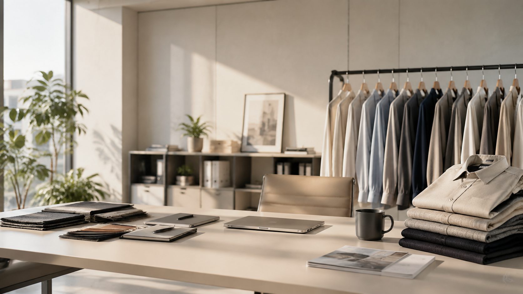 H&R Group design studio — fabric swatches and garment samples for global apparel brands